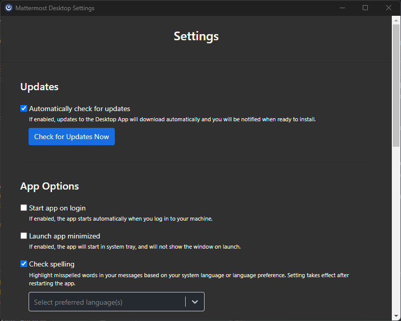 Settings Window screenshot