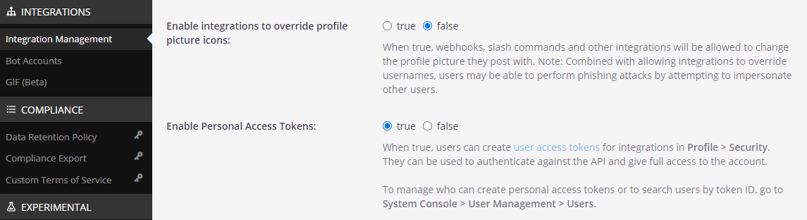 Enable Access Token Settings under Integration Management using the System Console.