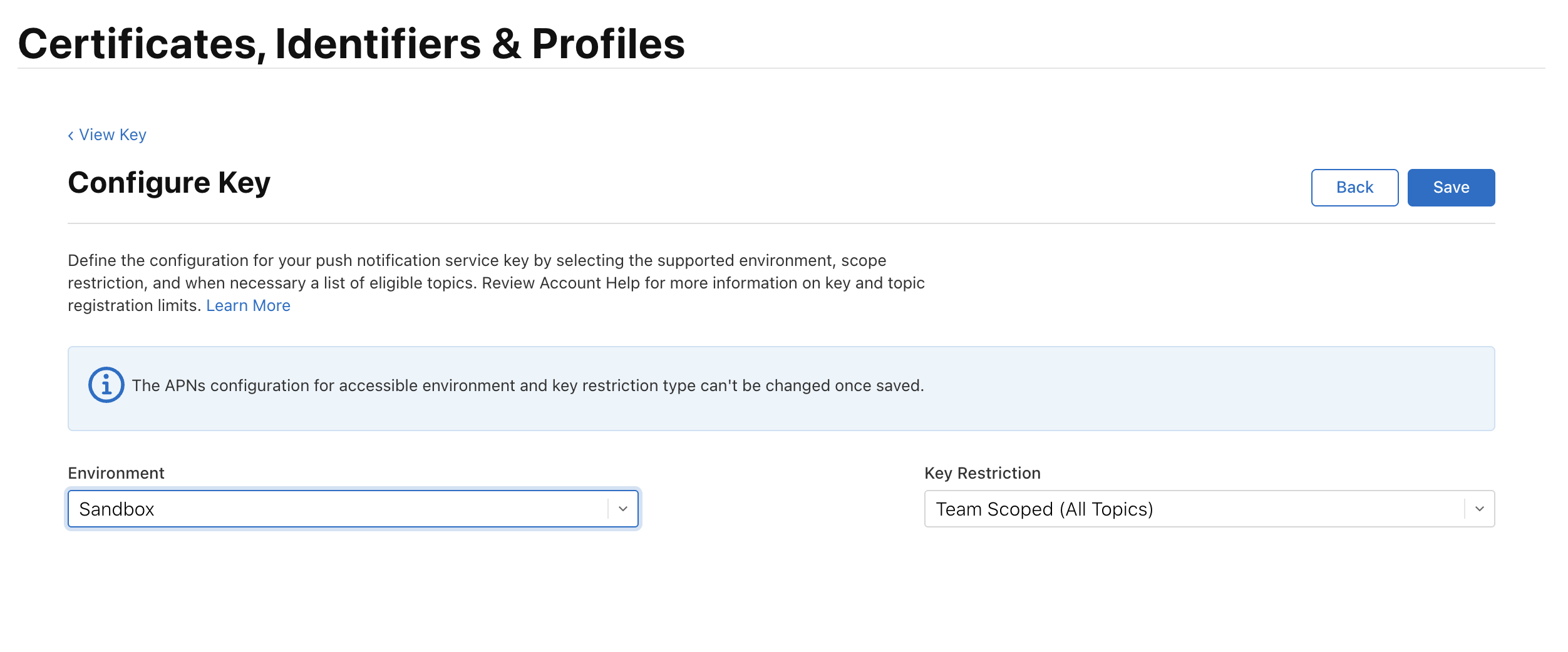 Configure APNs key